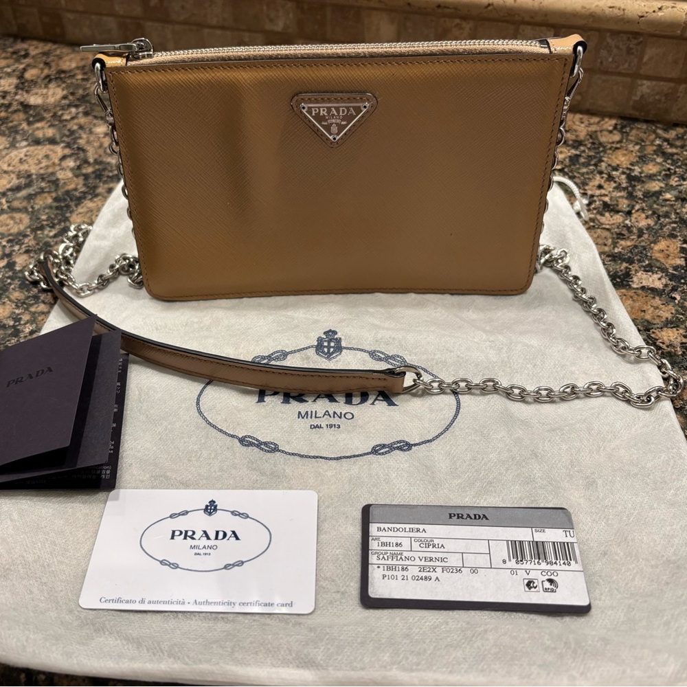 Prada Camel Leather Crossbody Bag with Chain